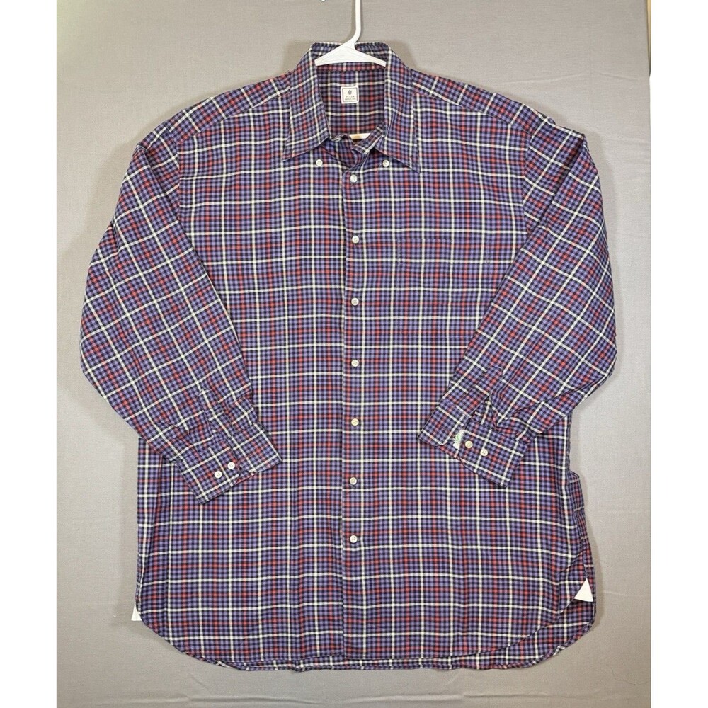 Men Peter Millar Red Purple Checkered Button Down Size XL 100% Cotton